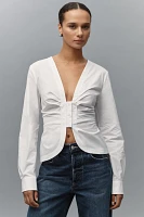 Good American Long-Sleeve Poplin Ruched Shirt