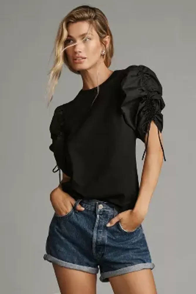 Frame Ruched Tie-Sleeve Top