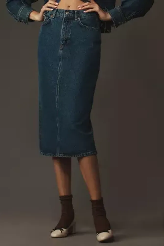 Reformation Jayde High-Rise Denim Midi Skirt