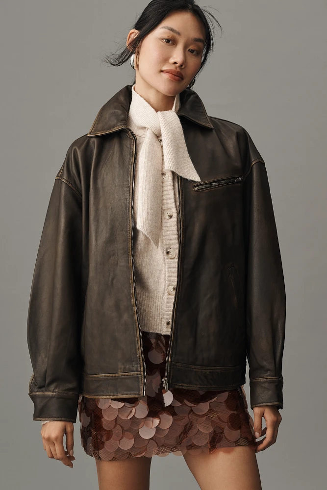 Reformation Veda Marco Leather Oversized Bomber Jacket