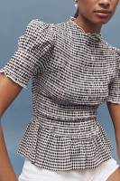 Reformation Aggie Puff-Sleeve Smocked Peplum Top