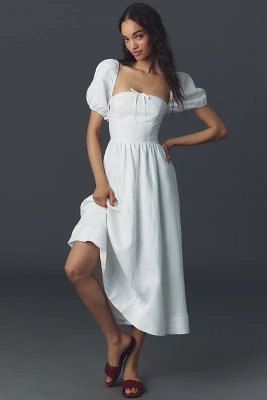 Reformation Marella Linen Puff-Sleeve Dress
