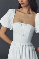Reformation Marella Linen Puff-Sleeve Dress