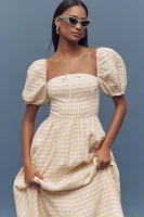 Reformation Marella Linen Puff-Sleeve Dress