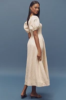 Reformation Marella Linen Puff-Sleeve Dress
