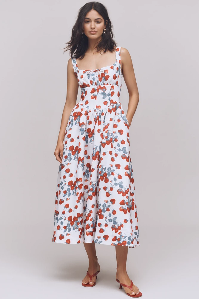 Reformation Balia Linen Sleeveless Basque-Waist Midi Dress