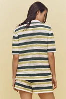 ALIGNE Dax Short-Sleeve Collared Crochet Top