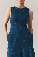 ALIGNE Raven Sleeveless Diagonal Seamed Denim Midi Dress