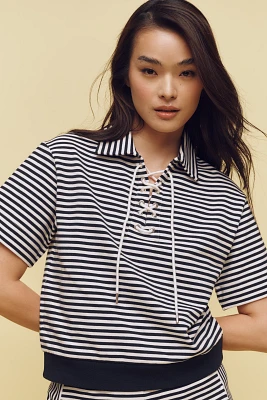 ALIGNE Arlo Short-Sleeve Lace-Up Striped Top