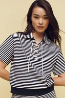 ALIGNE Arlo Short-Sleeve Lace-Up Striped Top