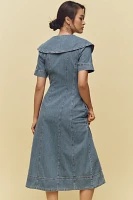 ALIGNE Sparrow Shawl-Collar Denim Midi Dress