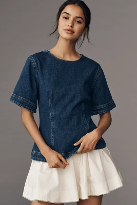 ALIGNE Cheer Short-Sleeve Structured Denim Top