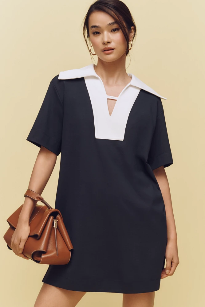 ALIGNE Natty Short-Sleeve Collared Jersey Mini Dress
