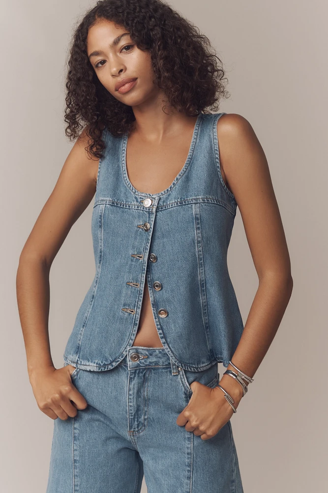ALIGNE Ariella Button-Front Denim Tank