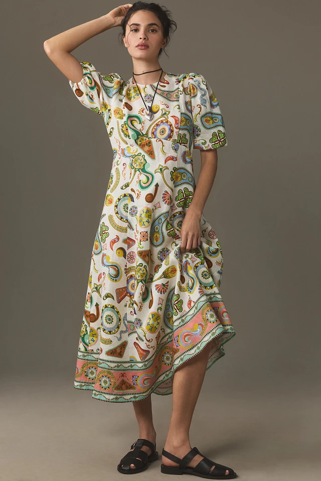 long sleeve collar dress Long sleeve stand collar retro jacquard satin swing dress- Pilar L [53-57kg] / Pink Gold