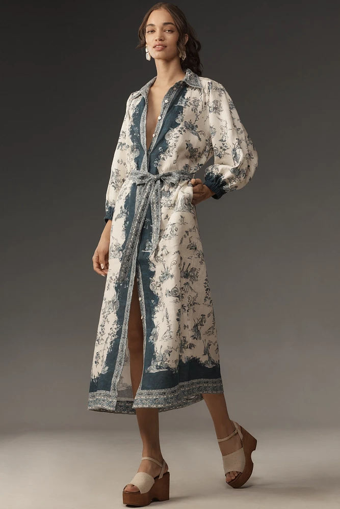 ALÉMAIS Casa Long-Sleeve Linen Midi Shirt Dress