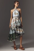 ALÉMAIS Bath House Linen Halter Ruffle Midi Dress