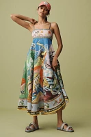 ALÉMAIS Lucky Pace Shirred Linen Midi Sun Dress