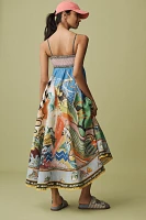 ALÉMAIS Lucky Pace Shirred Linen Midi Sun Dress