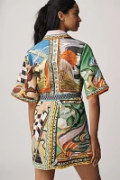 ALÉMAIS Lucky Pace Linen Short-Sleeve Belted Mini Shirt Dress