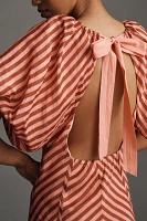 Lovaan Tess Puff-Sleeve Linen-SIlk Midi Dress