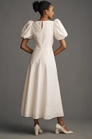 Lovaan Tallulah Puff-Sleeve A-Line Cotton-Silk Midi Dress