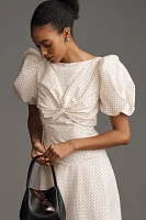 Lovaan Tallulah Puff-Sleeve A-Line Cotton-Silk Midi Dress