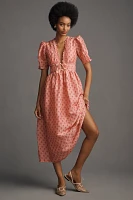 Lovaan Boehm Short-Sleeve V-Neck Linen-Silk Midi Dress