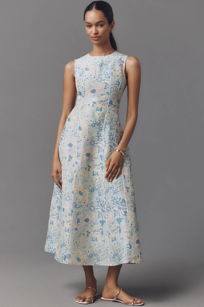 Lovaan Pollyanna Linen & Silk Blend Sleeveless Midi Dress