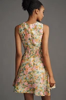Lovaan Delilah Sleeveless Bow Linen-Silk Mini Dress