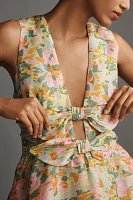 Lovaan Delilah Sleeveless Bow Linen-Silk Mini Dress
