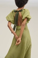Lovaan Tess Linen Silk Puff-Sleeve Dress