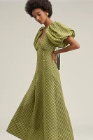 Lovaan Tess Linen Silk Puff-Sleeve Dress