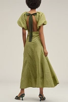 Lovaan Tess Linen Silk Puff-Sleeve Dress