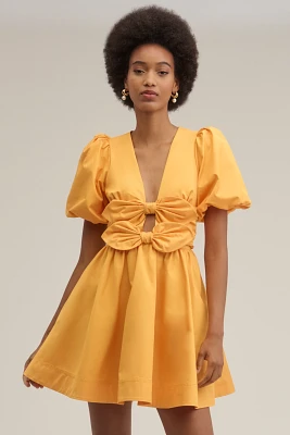 Lovaan Devon Puff-Sleeve Bow Mini Dress