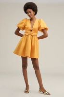 Lovaan Devon Puff-Sleeve Bow Mini Dress
