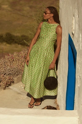 Lovaan Val Sleeveless Ruched Linen-Silk Dress