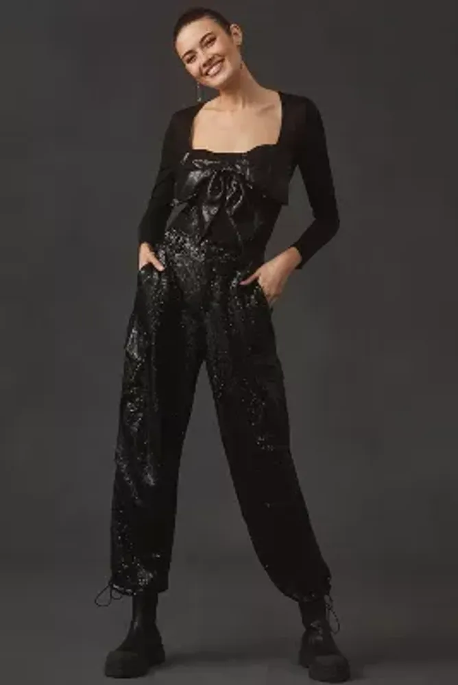 By Anthropologie Sequin Bow Bodysuit