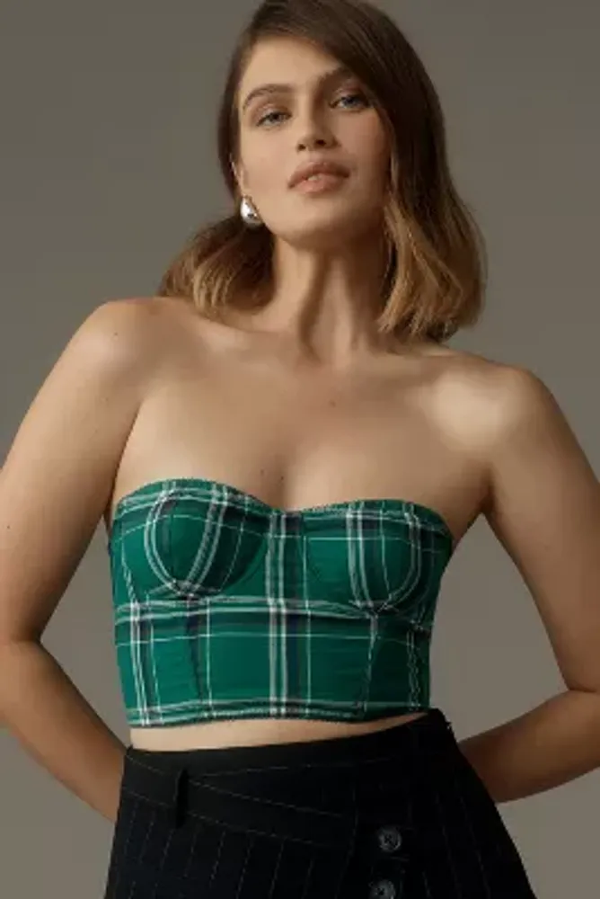 By Anthropologie Plaid Bustier Top
