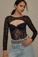 By Anthropologie Long-Sleeve Cutout Lace Bodysuit