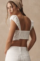 By Anthropologie Puff-Sleeve Eyelet Corset Top