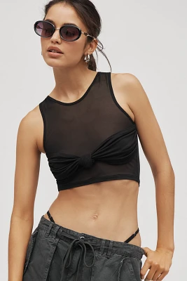 By Anthropologie Knot-Front Mesh Cropped Tank