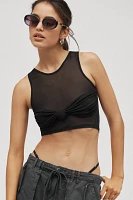 By Anthropologie Knot-Front Mesh Cropped Tank