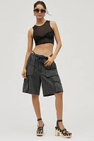 By Anthropologie Knot-Front Mesh Cropped Tank