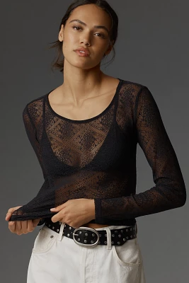 By Anthropologie Long-Sleeve Sheer Lace Top