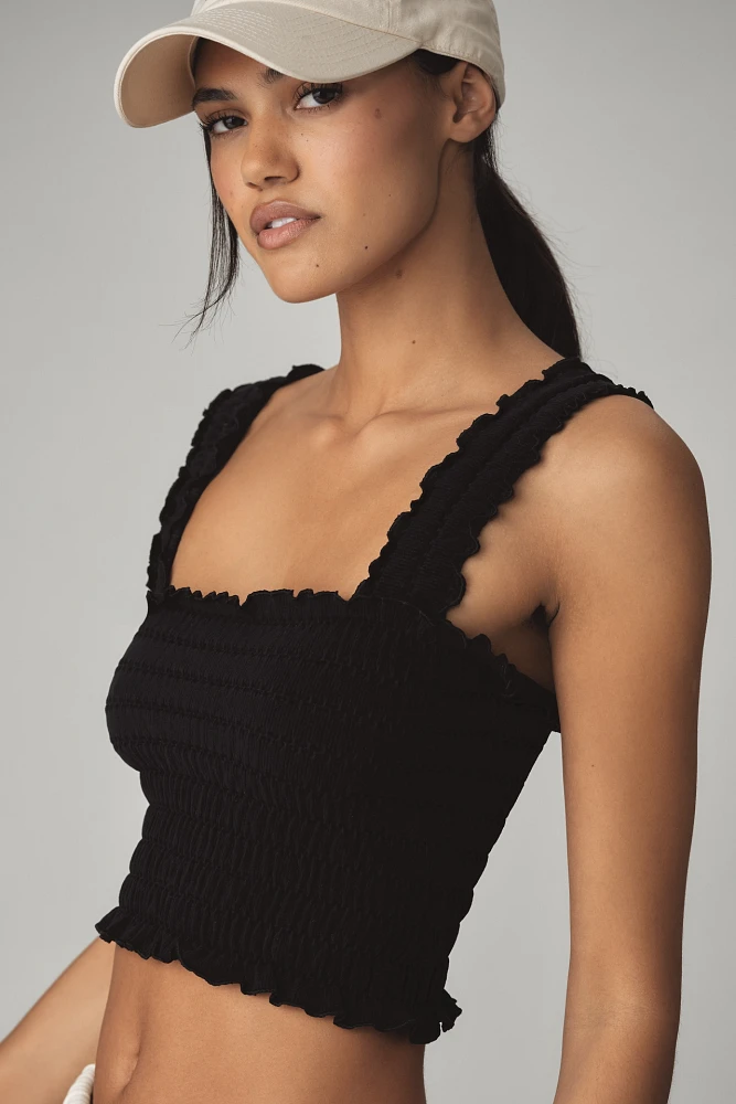 By Anthropologie Seamless Smocked Square-Neck Tank