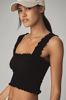 By Anthropologie Seamless Smocked Square-Neck Tank