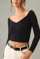 By Anthropologie Seamless Off-the-Shoulder Smocked Long-Sleeve Top