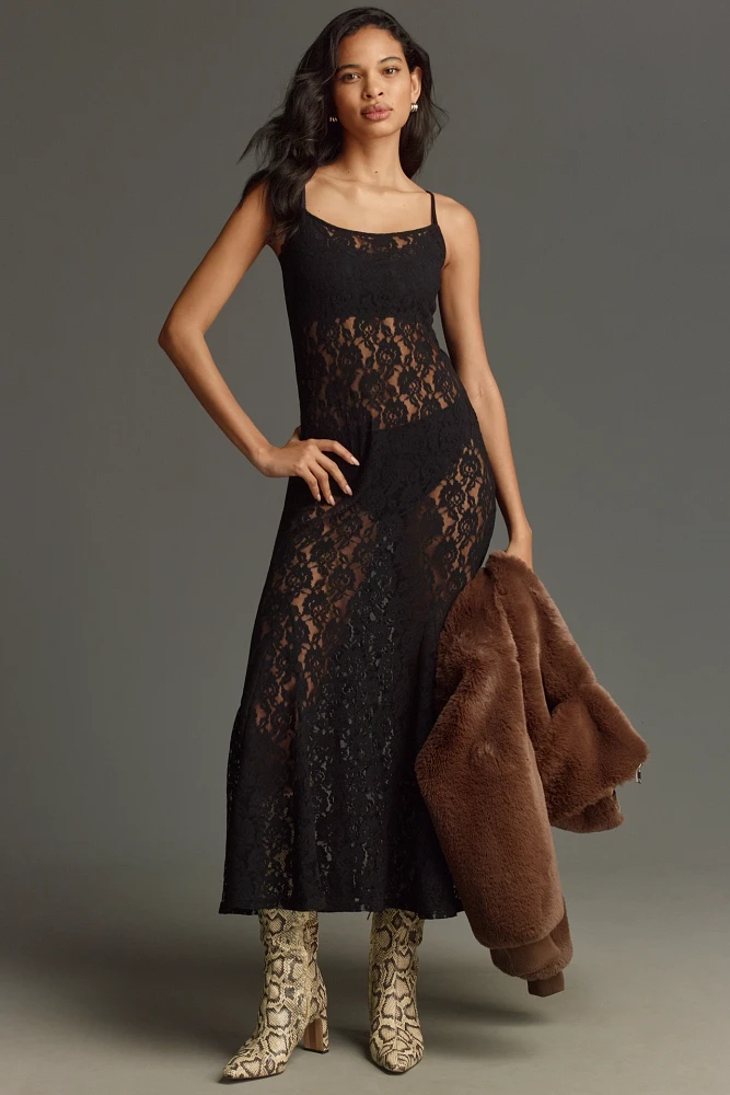 By Anthropologie Lace Godet Maxi Slip Dress