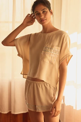By Anthropologie Jacquard Ribbon Tape Pajama Tee